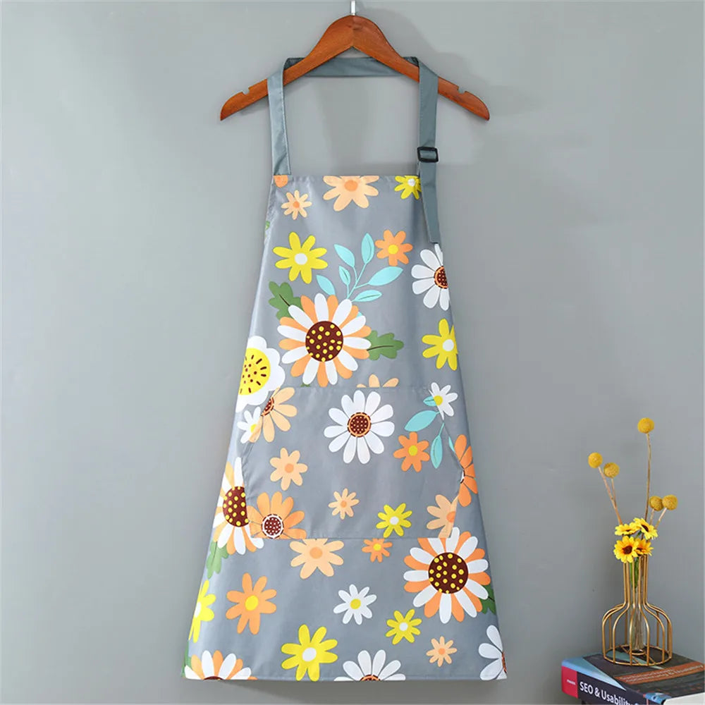 Cute Flower Kitchen Household Oil-proof Cooking Apron Women Children
