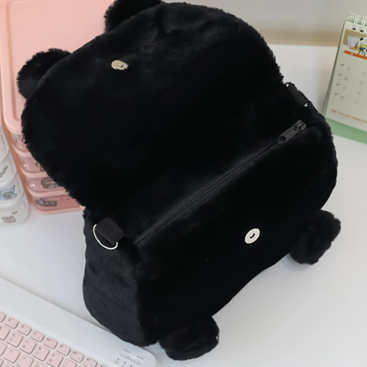 Black Cat Plush Backpack for Girls – Cute Kitten School Bag