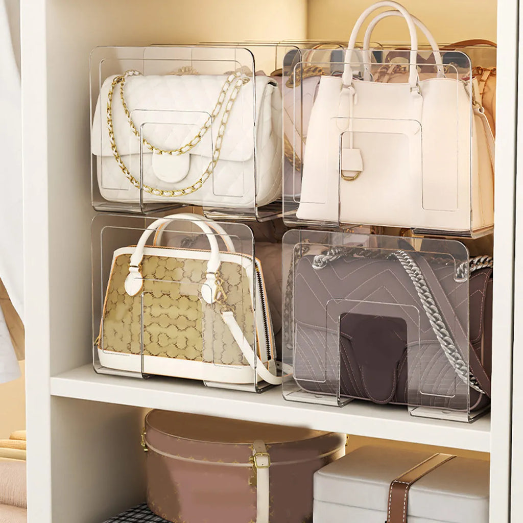 Handbag Storage Rack Organizer 4 Slots Transparent Closet Purse
