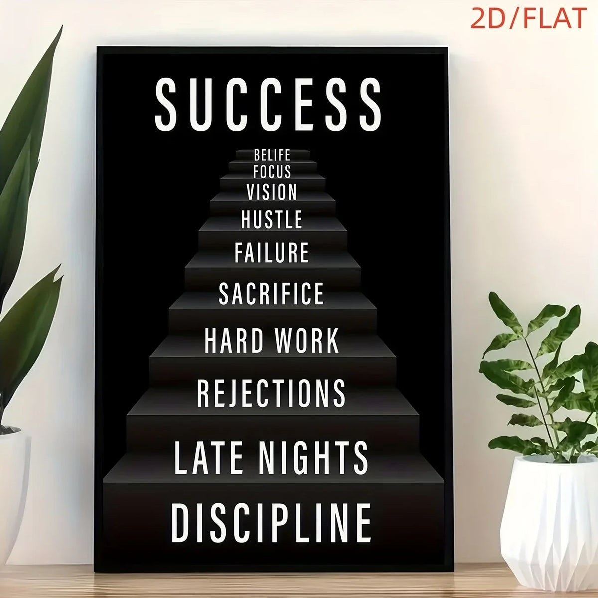 "Stairway To Success" Motivational Quote Canvas Wall Art