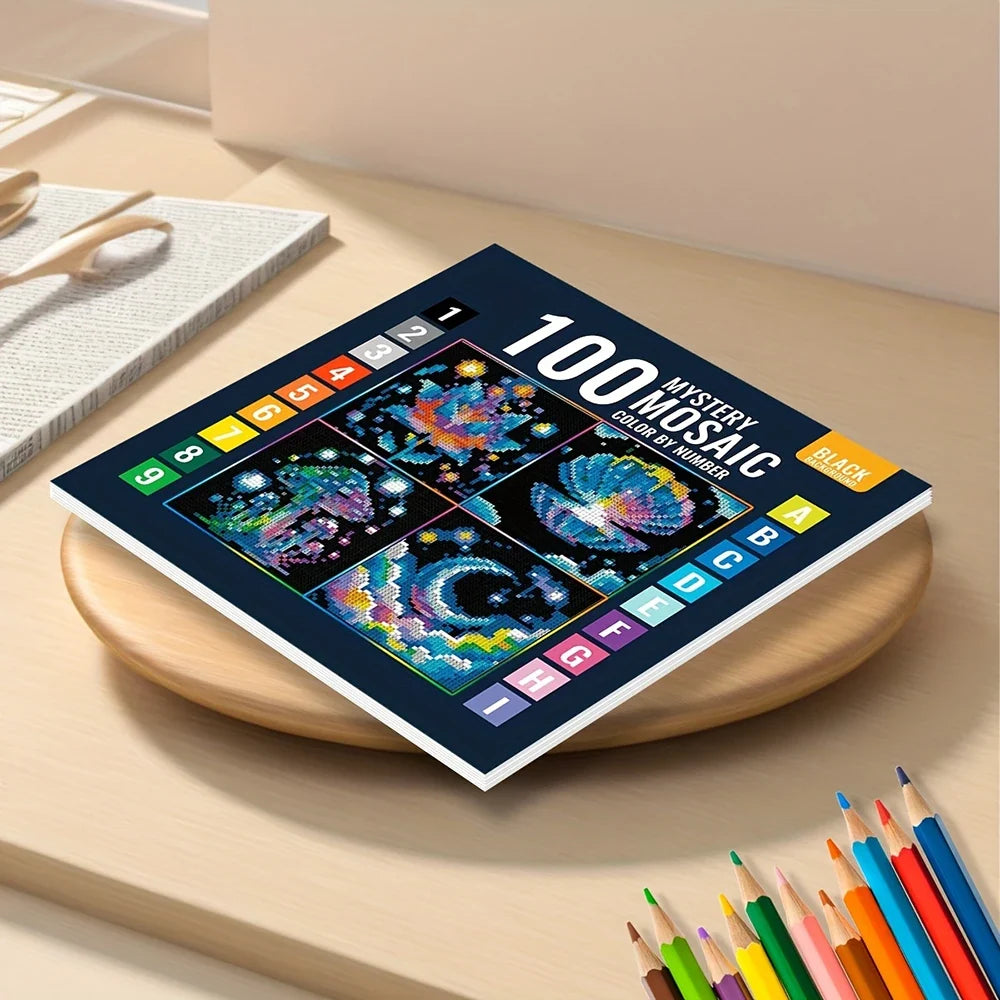 Mosaic Digital Coloring Book Containing Floral Cosmic Fantasy Pixel