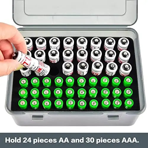 Battery Organizer Storage Case – Holds 54 AA & AAA Batteries