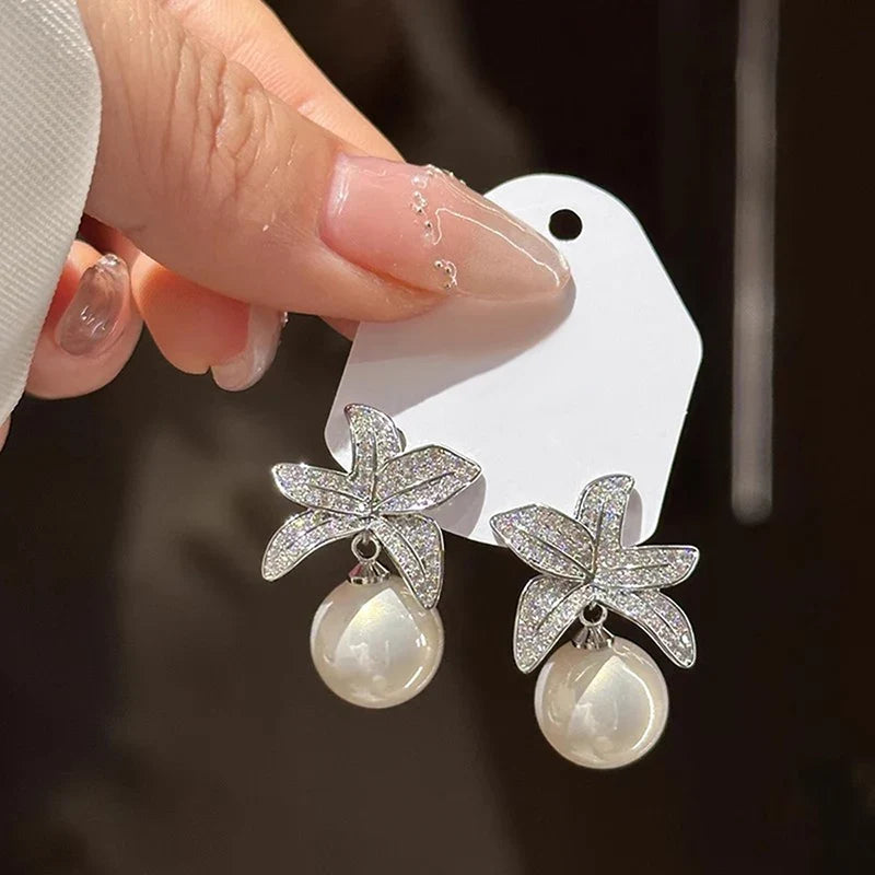 Huitan Flower Simulated Pearl Drop Earrings – Women's Fashion