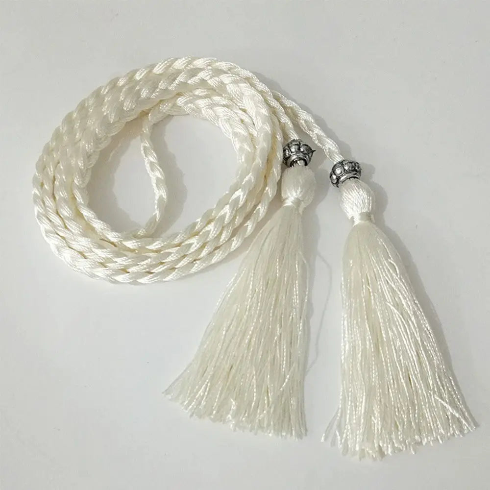 Women's Braided Tassel Waist Belt – Woven Rope Dress Belt