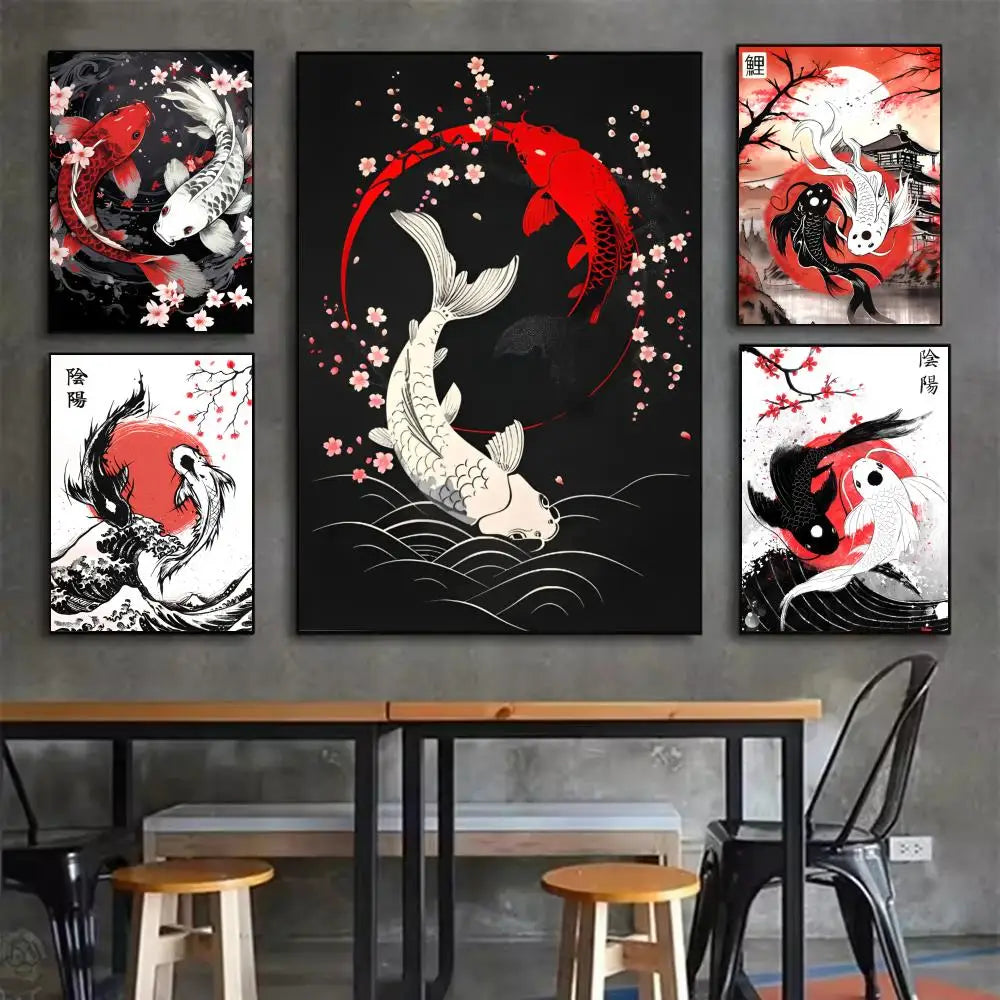 Lucky Koi Yin Yang Wall Art Poster Sticker | Minimalist Decor