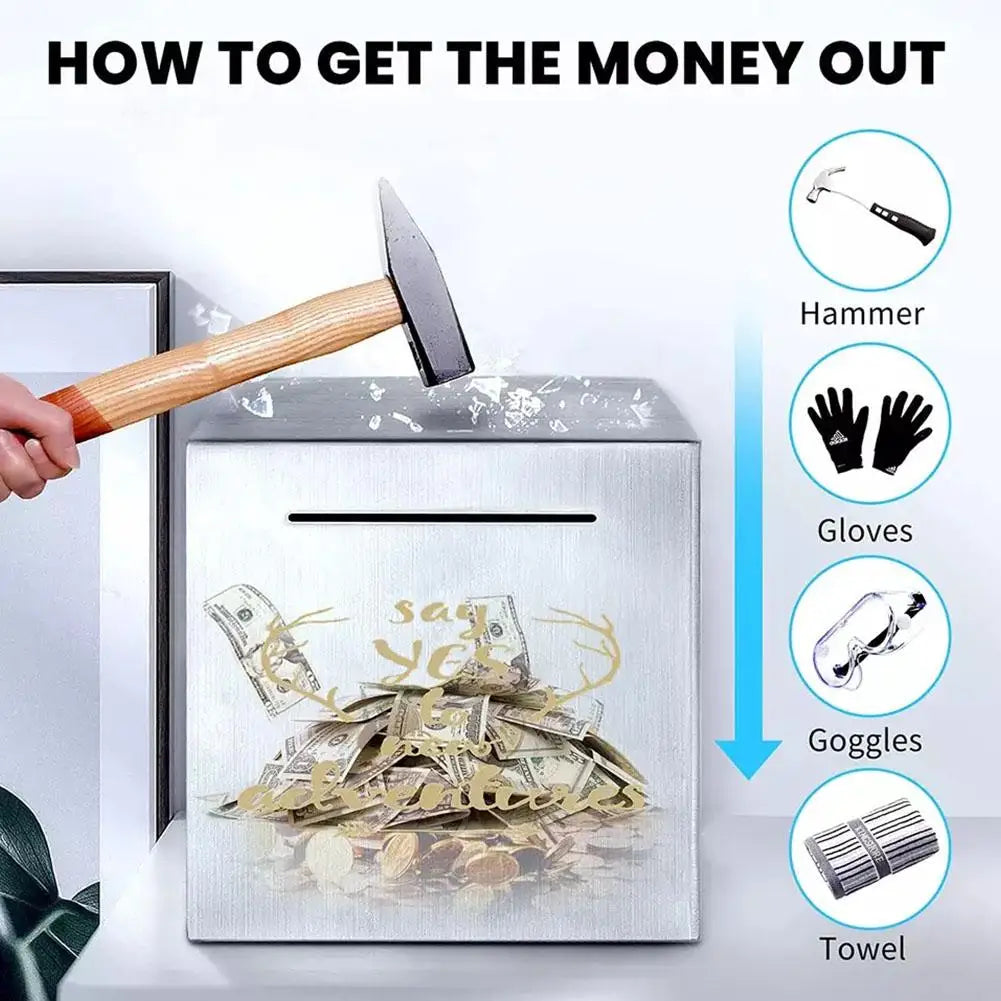 Stainless Steel Piggy Bank – Large Capacity Coin & Money Safe Box