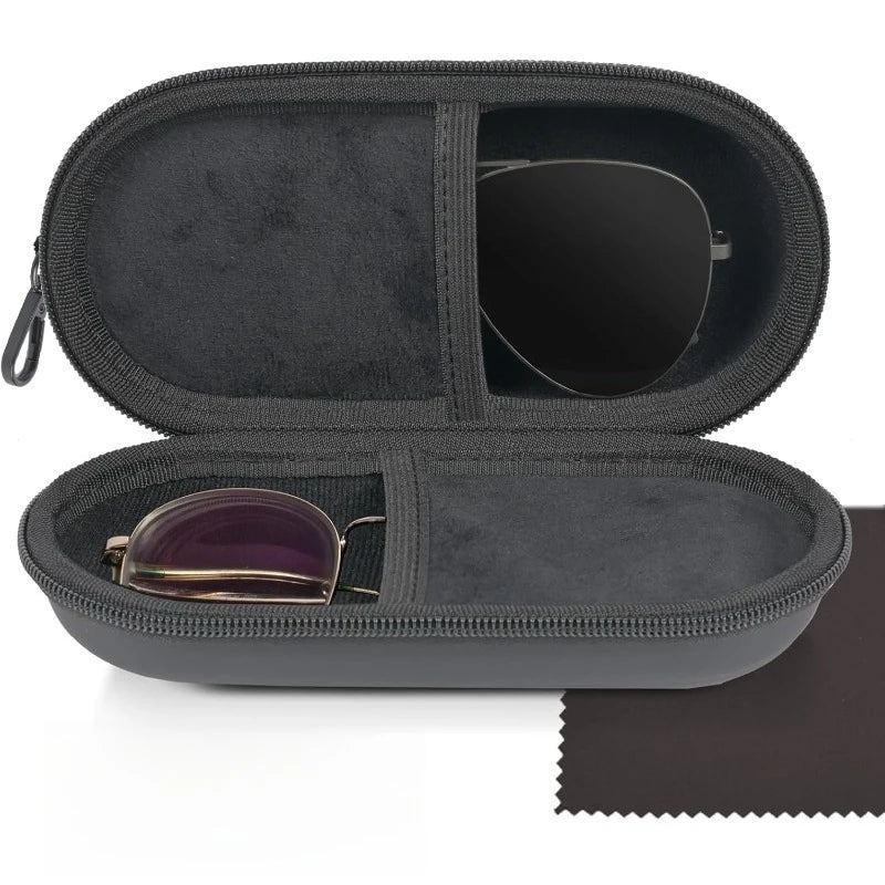 Double Mirror Box Eyewear Storage Glasses Clip Zipper Closure