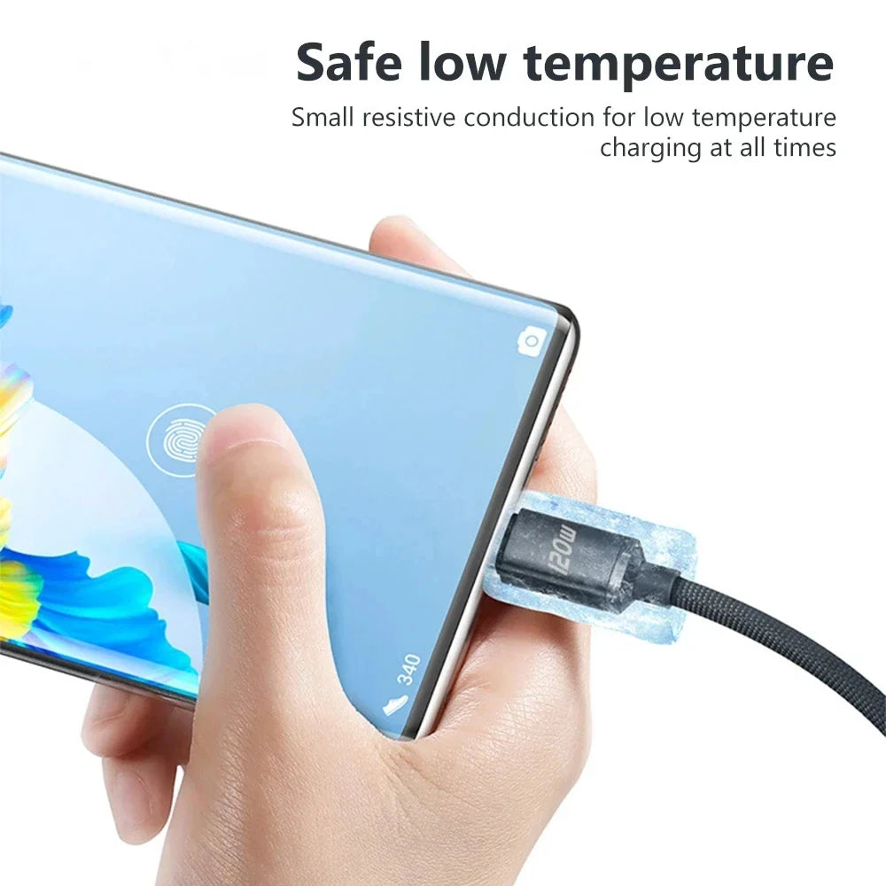 120W USB-A to USB-C Fast Charge Cable – 6A Braided Cord