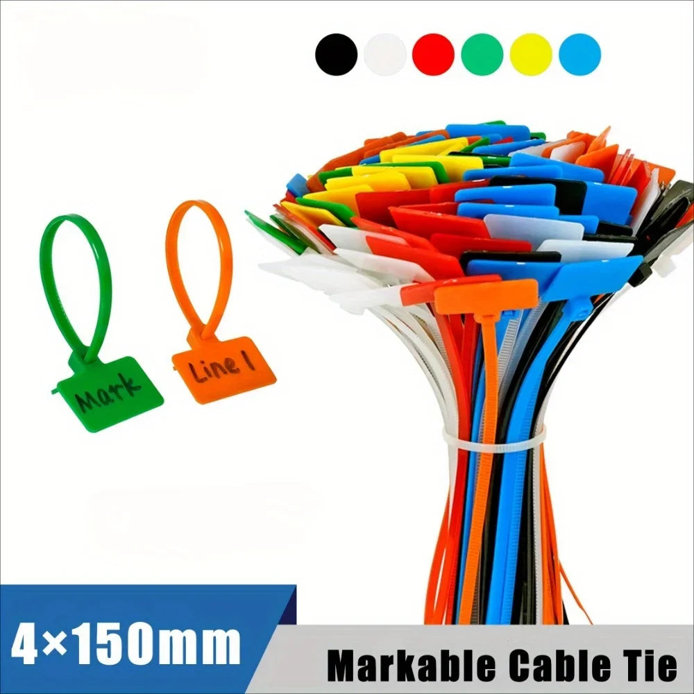 100pcs Nylon Cable Tie Tags 4×150mm Self-Locking Zip Ties
