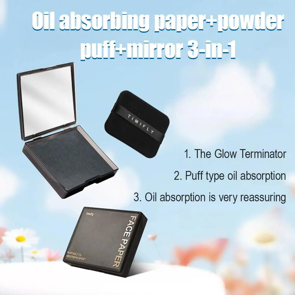 Oil Blotting Sheets for Oily Skin with Mirror & Puff – 100 Pack