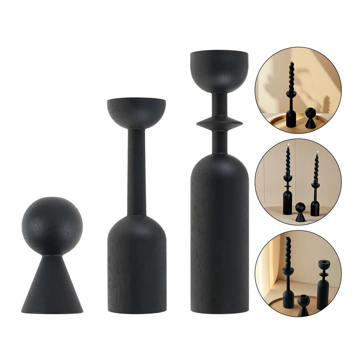 Black Wooden Candlestick Holders Set of 3 | Home Decor