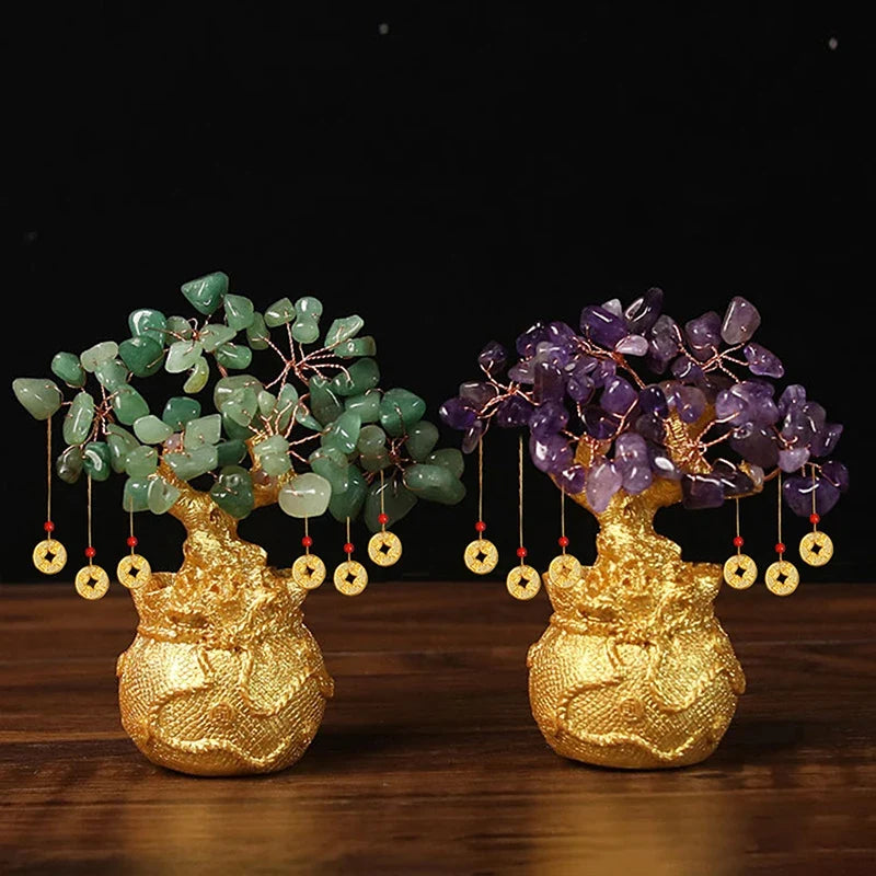 Yellow Crystal Money Tree Feng Shui Wealth Bonsai Ornament
