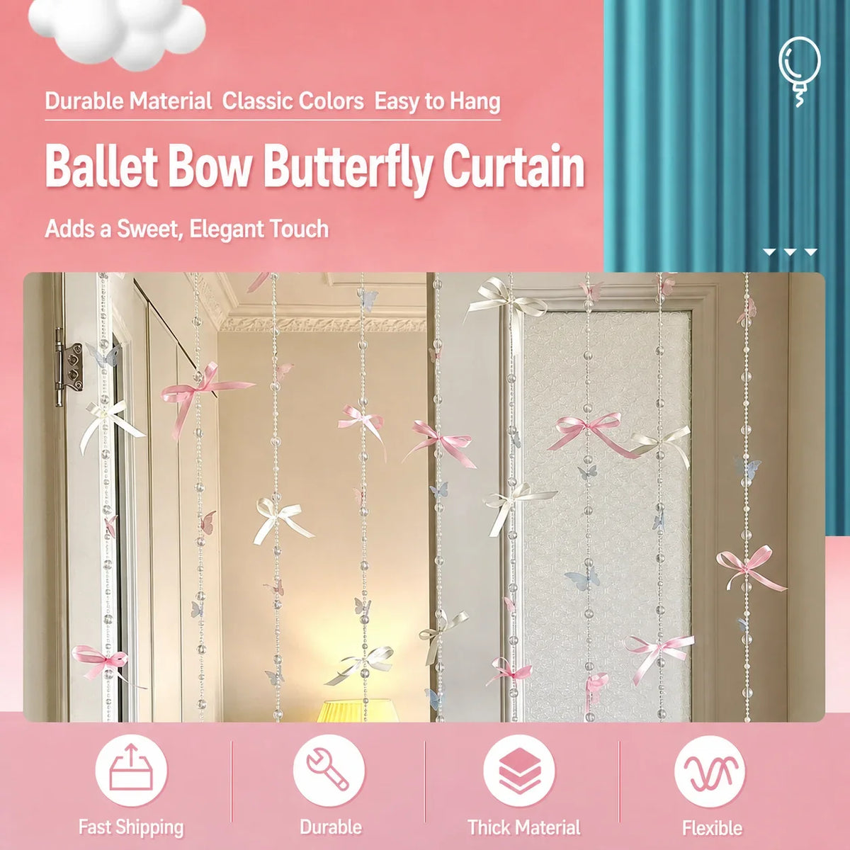 Dreamy Hanging Curtain Sweet Ballet Bow Acrylic Elegant Bedroom