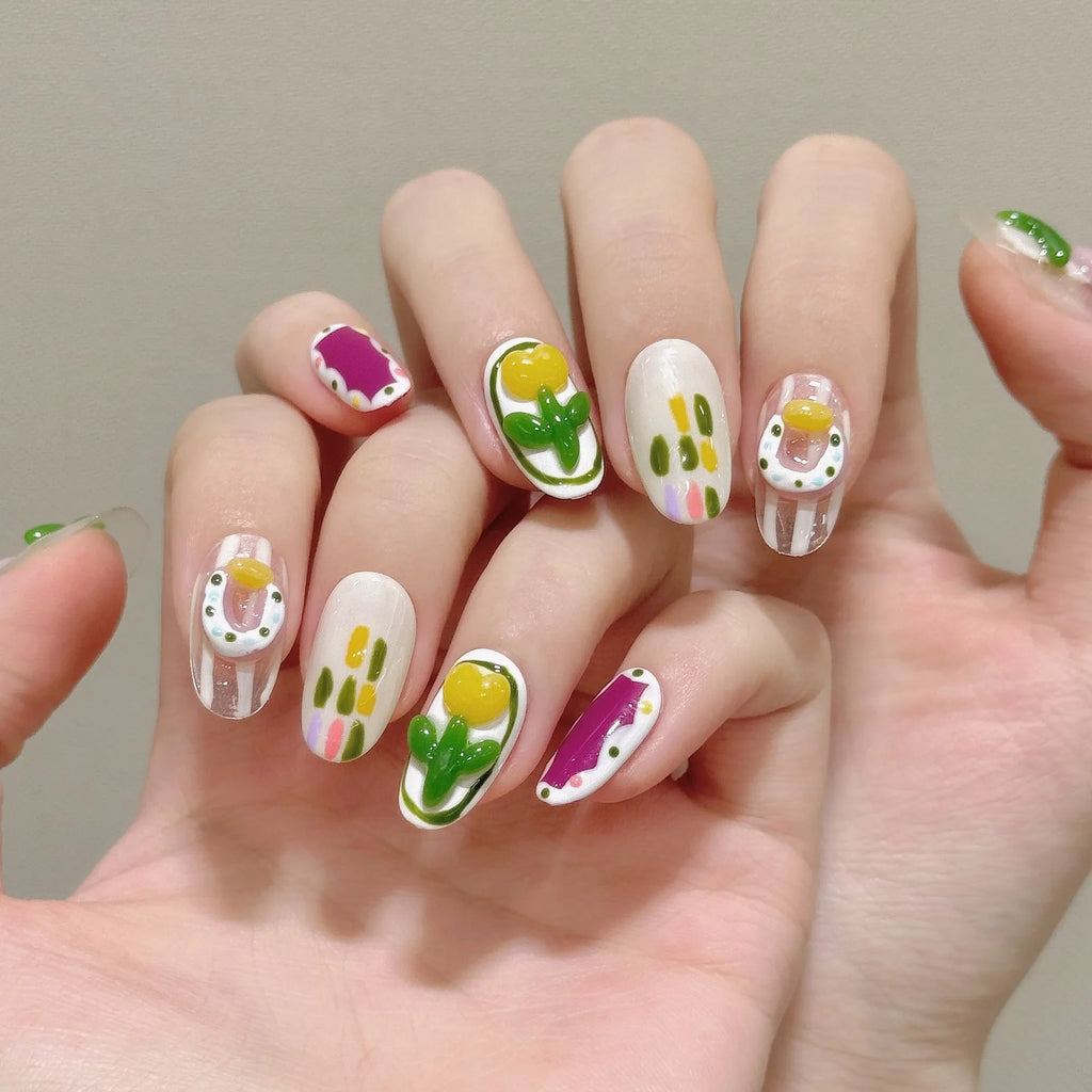 Handmade Press On Nails 3D Strawberry Cat Eye Short Pink 10pcs