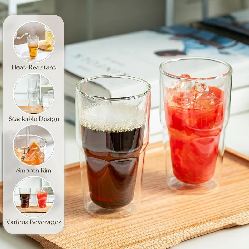 KEMORELA 473ml Double Wall Glass Tumbler Set of 2 | Insulated