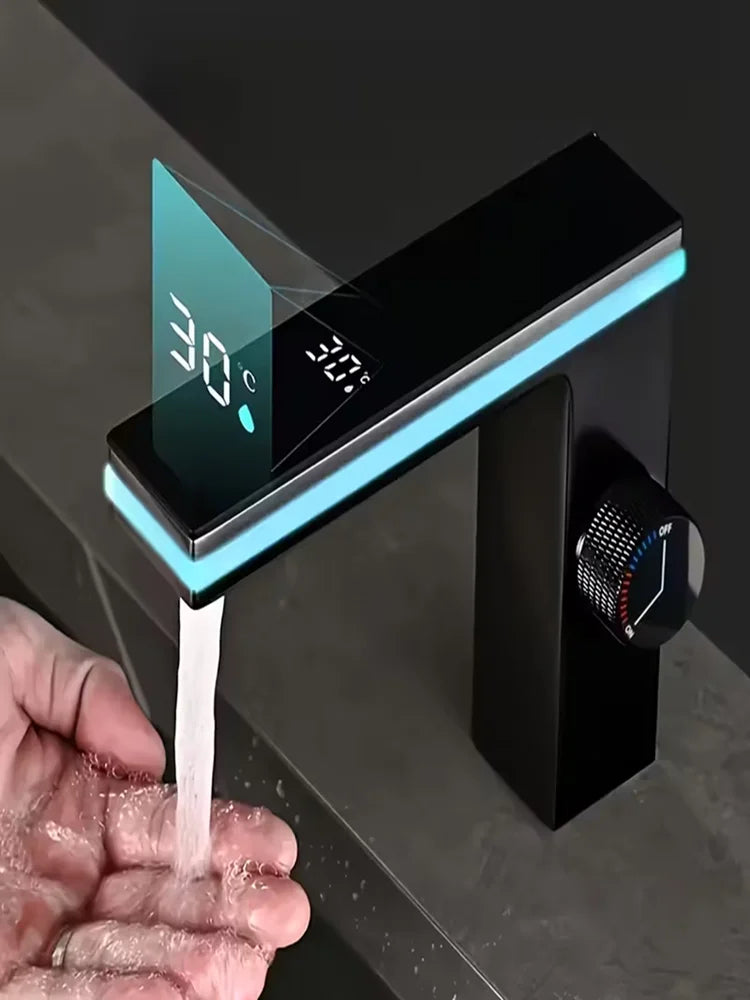 Black Bathroom Faucet with LED Digital Temperature Display