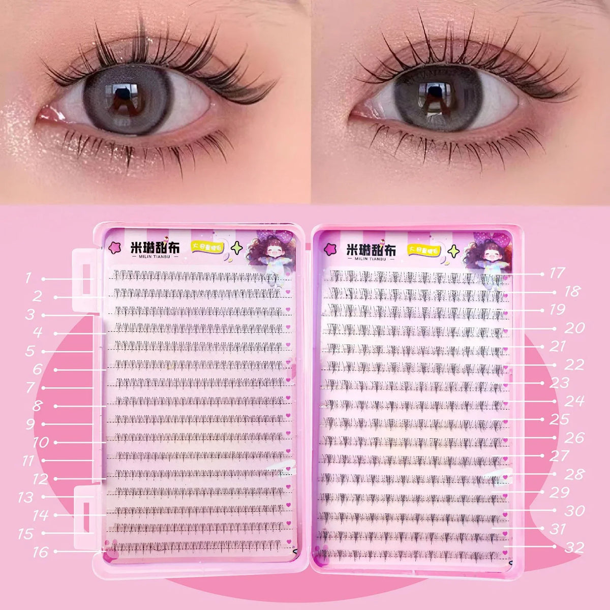 32-Row Fluffy Fairy Cluster False Lashes | Anime Cosplay Eye Makeup