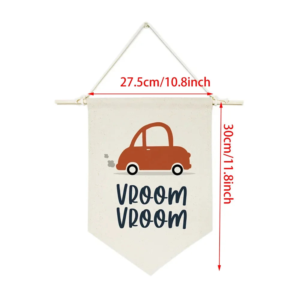 Vroom Vroom Canvas Pennant Banner – Kids Nursery Wall Decor