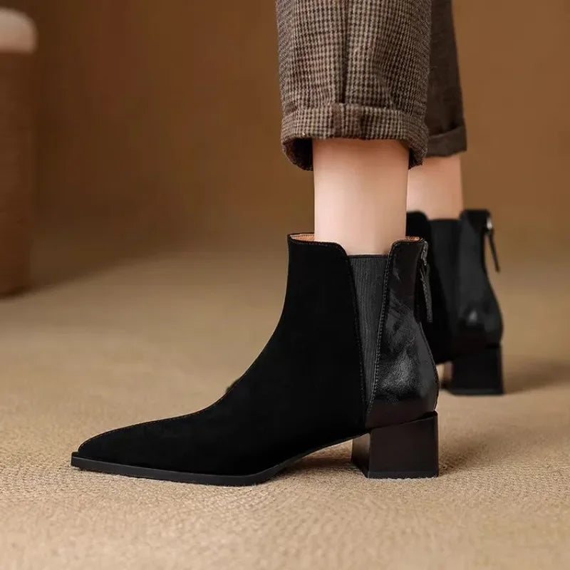 Women's Elegant Ankle Boots – Square Heel & Back Zip