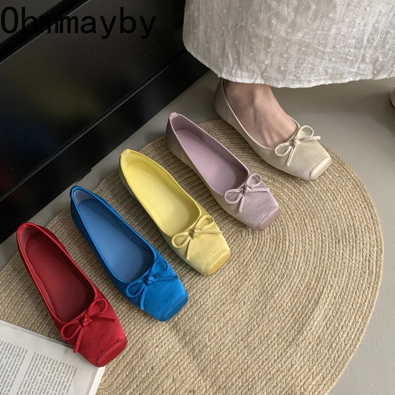 Women's Square Toe Ballet Flats – Bow Slip-On Dress Shoes