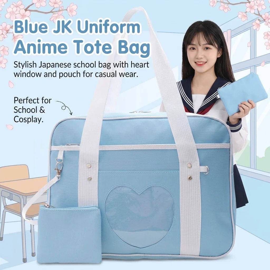 Anime JK Style Tote Bag – Cute Floral Sweetheart School Bag
