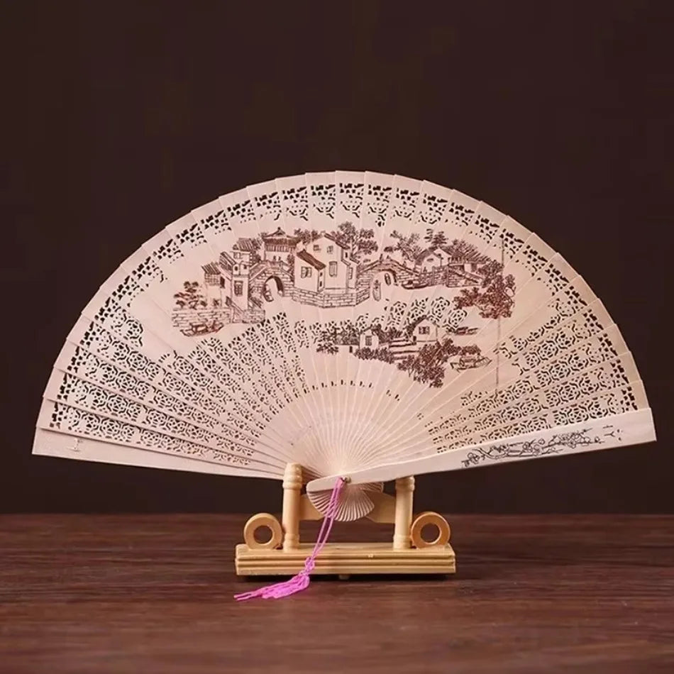 Carved Sandalwood Folding Fan – Chinese Style Gift Box