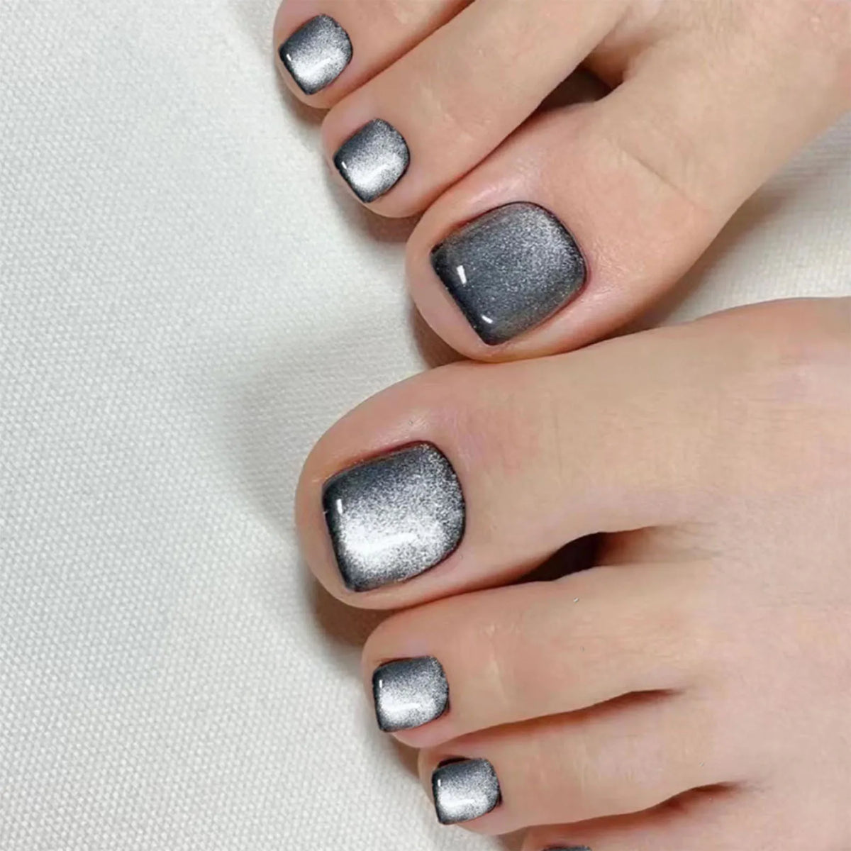 24-Piece Cat Eye Pink Press-On Toenails | Crystal Nail Art Set