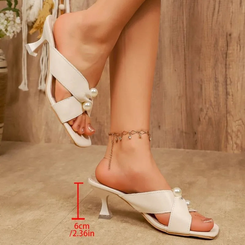 Pearl Kitten Heel Sandals – Women's Pink Party Shoes EU 33–45