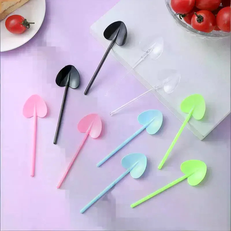 Heart Shape Disposable Spoons Colorful Long Handle Dessert Ice Cream