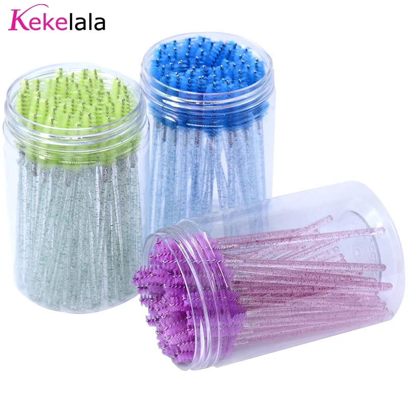 50pc Disposable Mascara Wands & Spoolie Brushes in Bottle