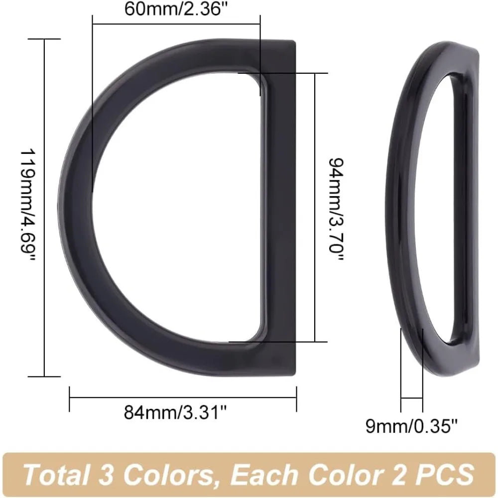 6-Pack D-Shape Purse Handles – 3 Colors DIY Bag Making Supplies