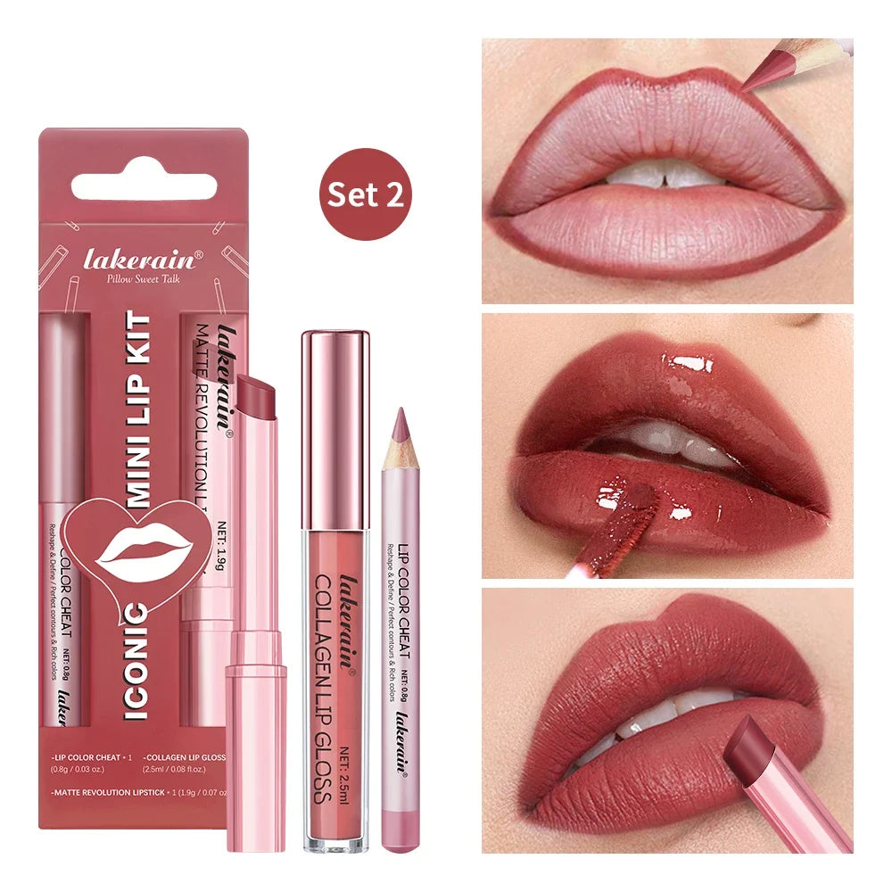 Lakerain 3-Piece Mini Lip Kit – Liner, Matte Lipstick & Gloss