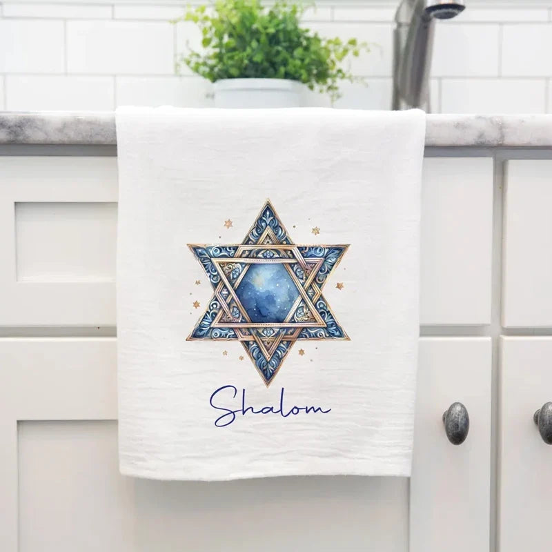 Hanukkah Kitchen Towel – Star of David Shalom Jewish Holiday Gift