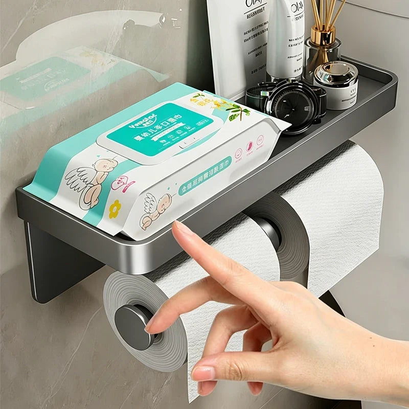 No-Drill Wall-Mounted Aluminum Toilet Paper Holder