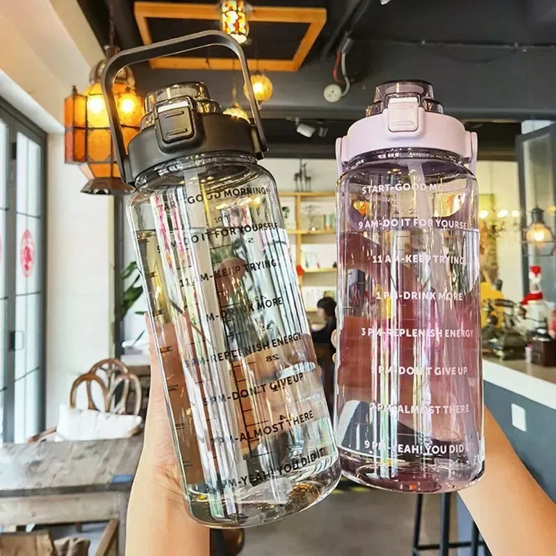 2L Motivational Water Bottle with Straw & Time Marker