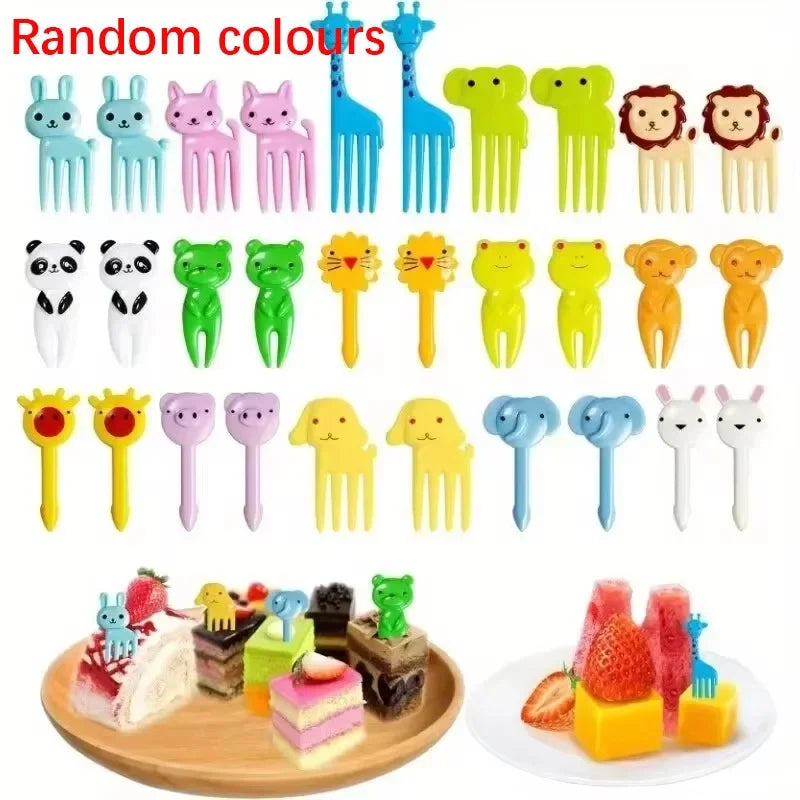 30-Pc Cartoon Animal Fruit Forks | Cute Bento Box Picks