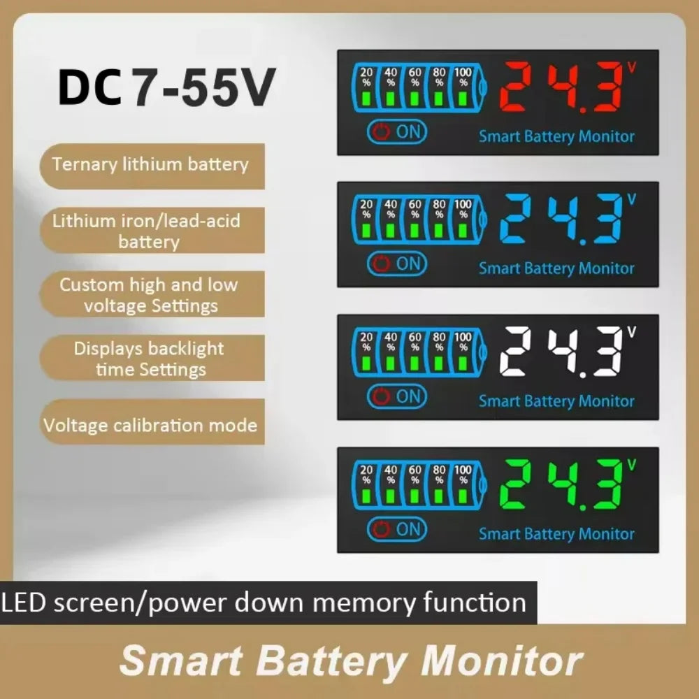 DC 7-55V LED Battery Charge Indicator Panel | 12V–48V