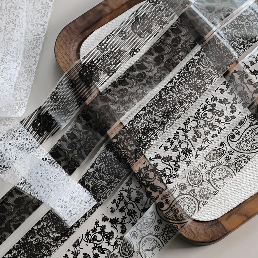 Lace Nail Foil Transfer Stickers – Black & White Floral, 10 Rolls