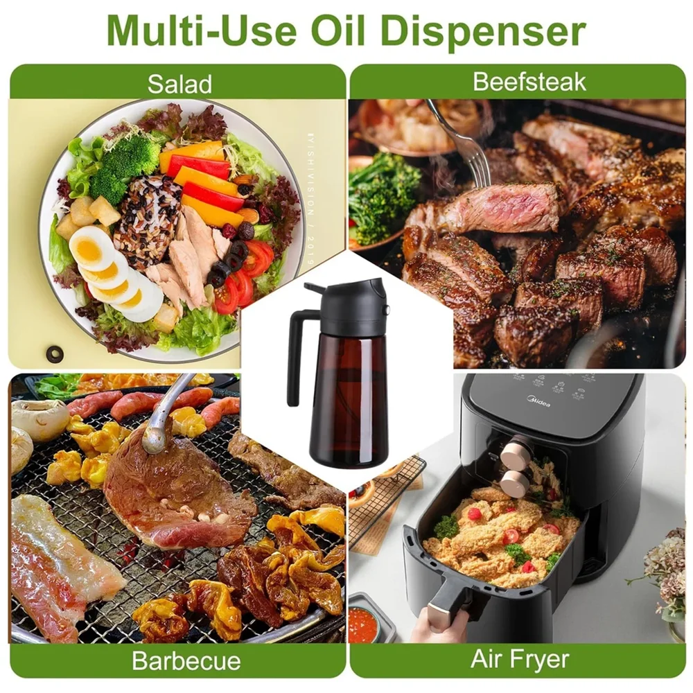 2-in-1 Glass Oil Sprayer Dispenser Leakproof Olive Bottle Cooking Air