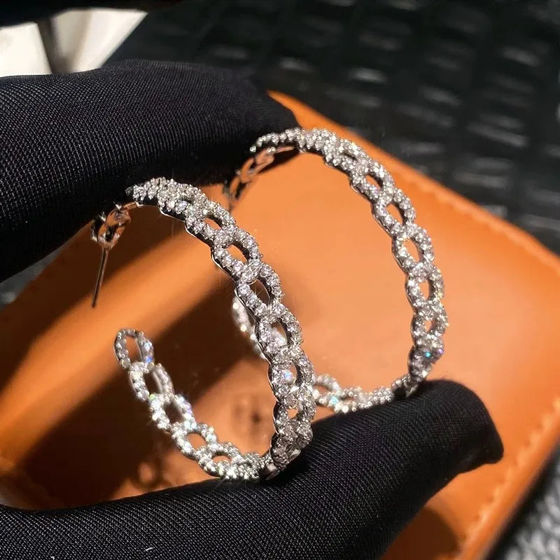 Huitan Cubic Zirconia Chain Loop Drop Earrings – Silver