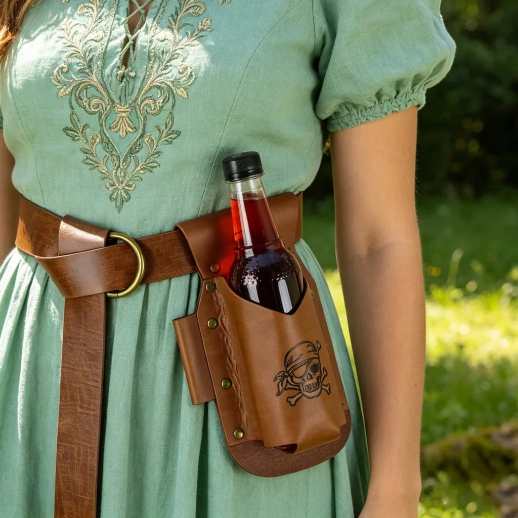 UYEE Belt Pirate Skull Leather Bottle Holster Waist Sash Hanging