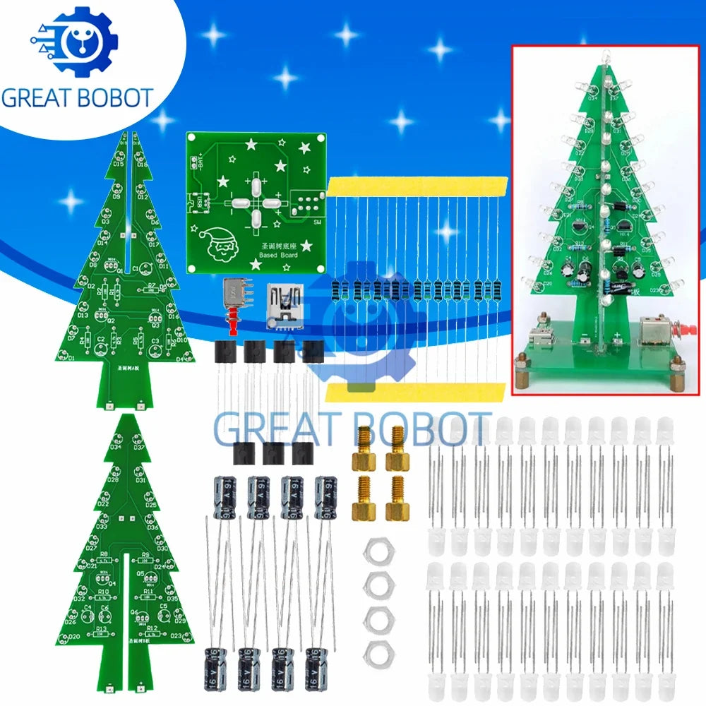3D Christmas Tree LED DIY Kit – Flashing Red Green Yellow LEDs
