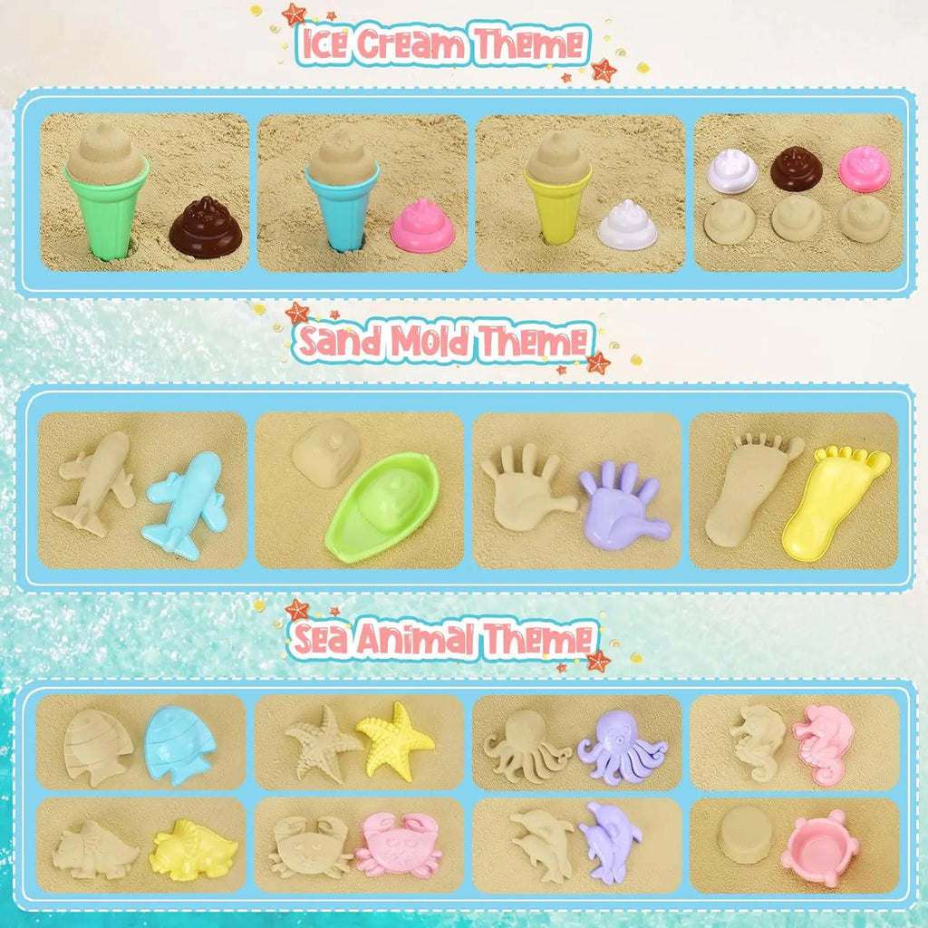 20-Piece Kids Beach Toys Set | Sand Molds, Ice Cream & Bucket