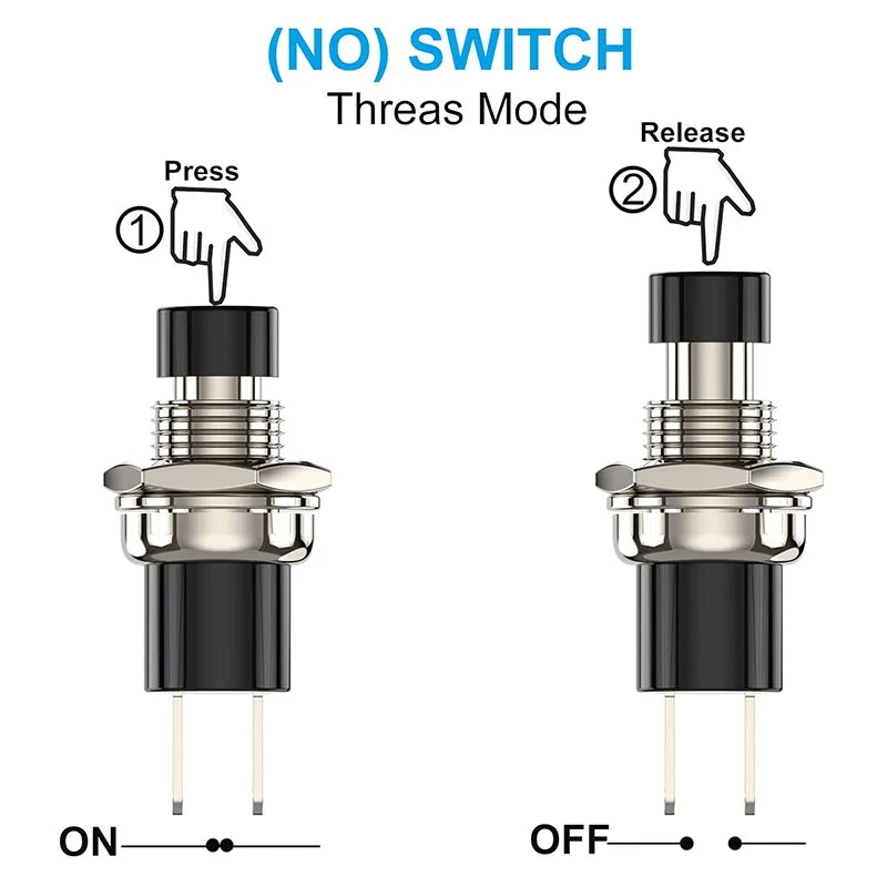 1A 250VAC SPST Mini Pushbutton Switches Normally Open NO Black Red