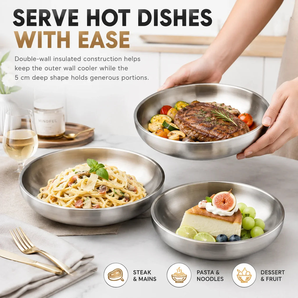 Double Wall Insulated Stainless Steel Dinner Plates | 3 Sizes