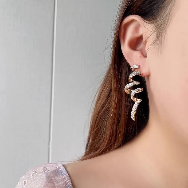 Huitan Spiral Drop Earrings – Cubic Zirconia Statement Jewelry