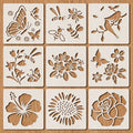 Bview Art 9-Piece Floral Butterfly Painting Stencils Reusable DIY
