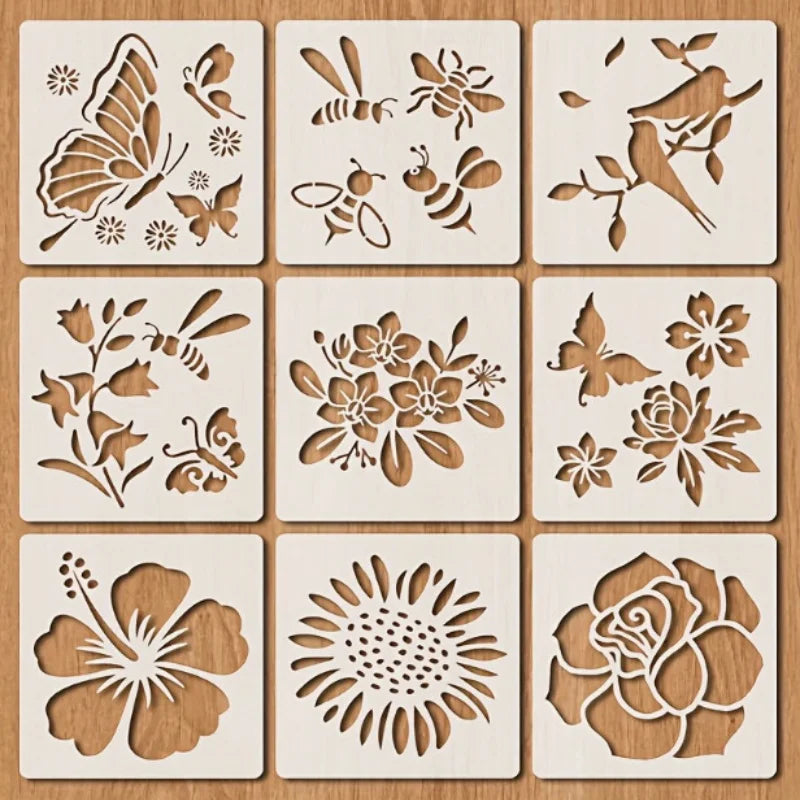 Bview Art 9-Piece Floral Butterfly Painting Stencils Reusable DIY