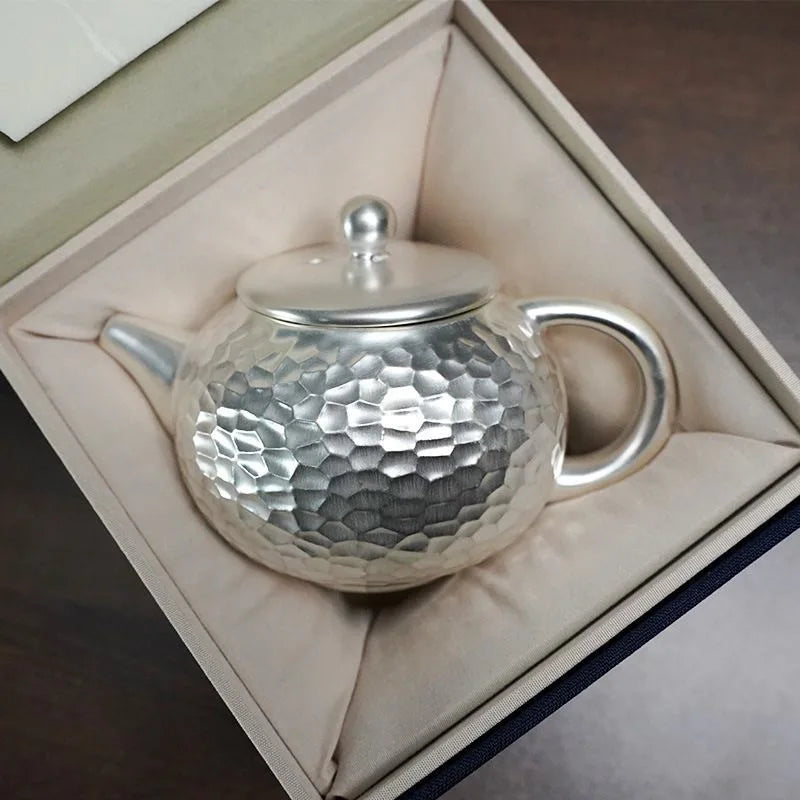 Silver-Plated Kung Fu Tea Set – Ceramic Teapot & 2 Cups