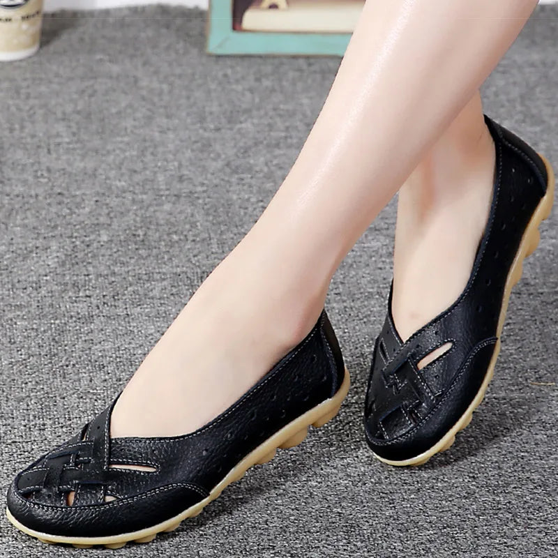 HAJINK Women's Leather Flat Loafers – Elegant Slip-On Shoes